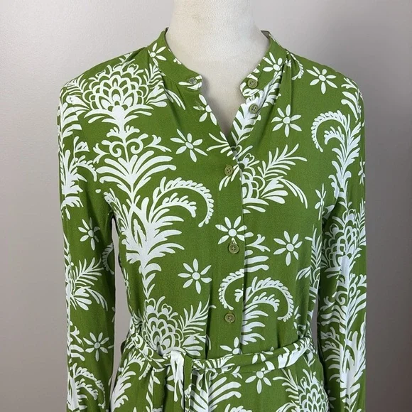 Zara Floral Print Lilou Midi Shirt Dress Belted Tropical Green White Size XS - Picture 7 of 16